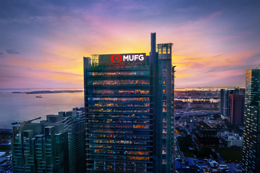 MUFG Singapore office at sunrise